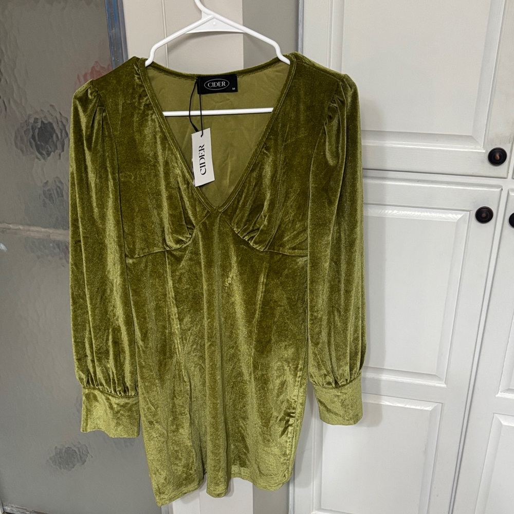 Cider Olive Velvet V-Neck Blouse